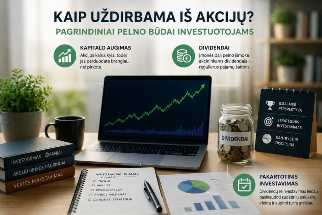 Kaip uždirbama iš akcijų