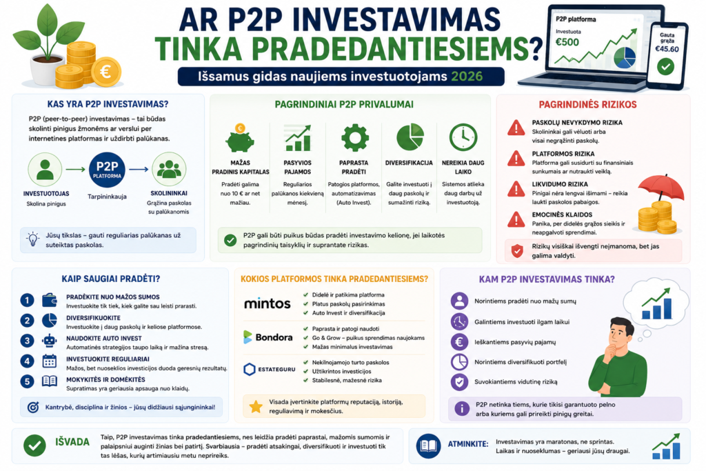 P2P investavimas pradedantiesiems 2026